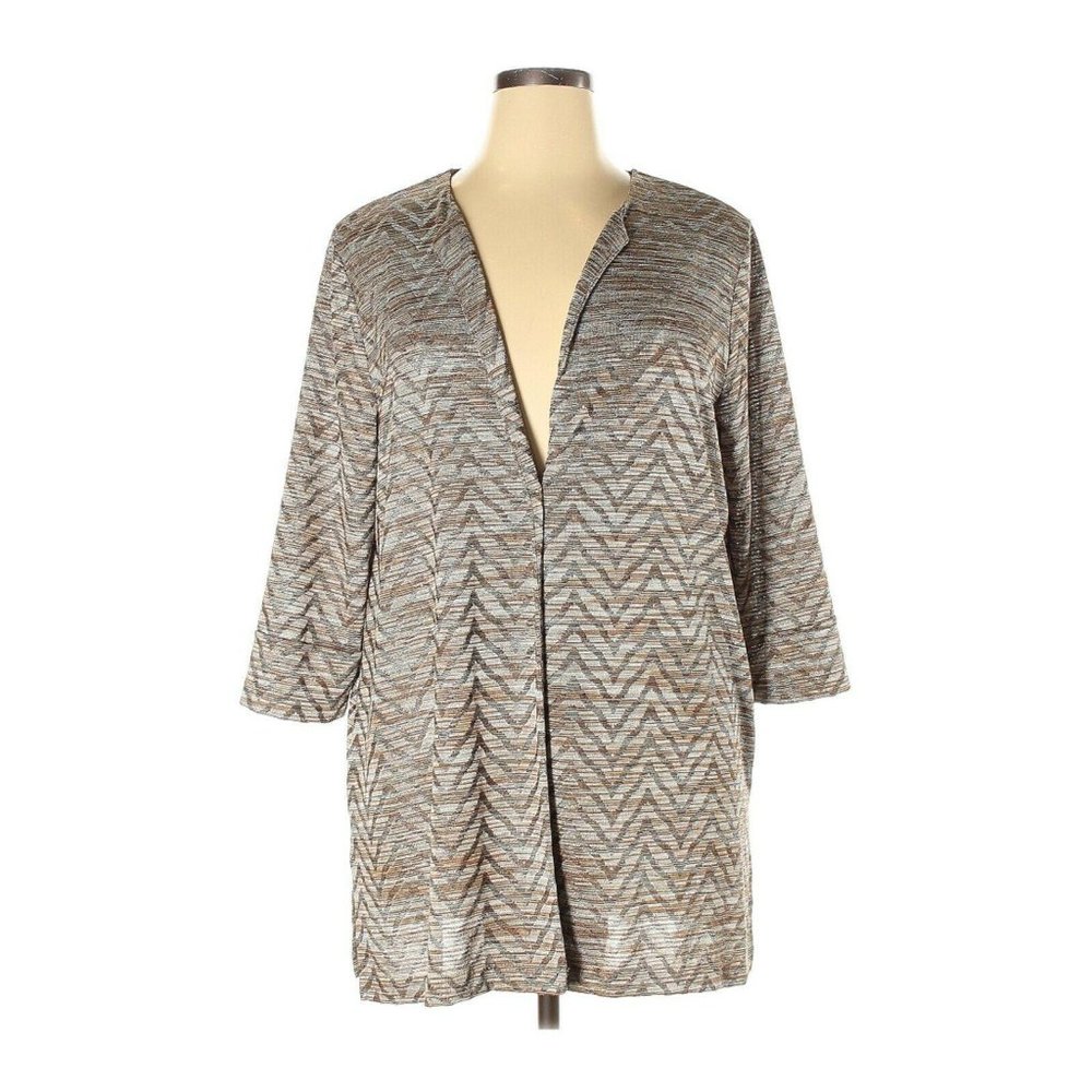 Chicos Size 3 XL 16 Cardigan Brown Gray Chevron